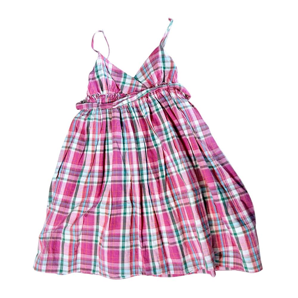Ralph Lauren Girls Plaid Sundress Size 8 Pink Cotton Tie Back Summer Dress